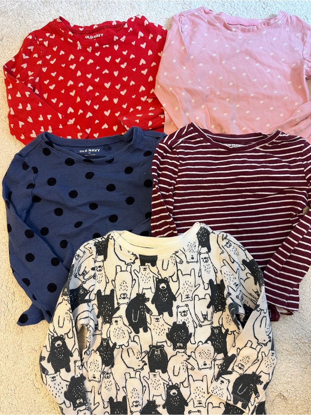 Old Navy Long Sleeve Tops Bundle - Hearts, Polka Dots, Stripes & Bears Sz 3T